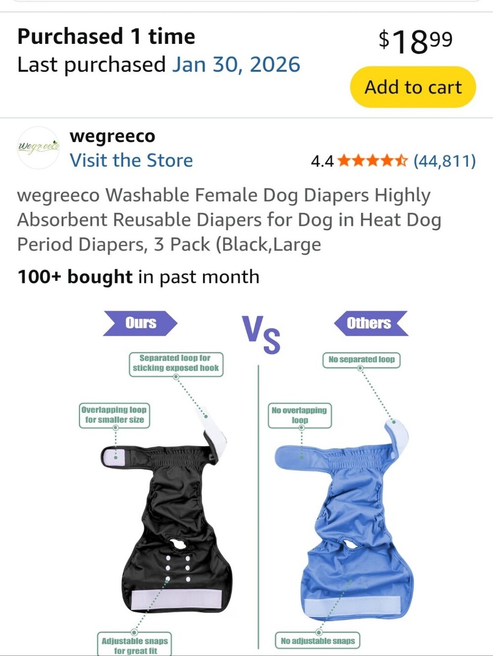 Washable Female DOG Diapers Black Reusable & adjustable New Without Tag - Picture 5 of 5